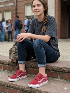 Vans Old Skool V Red Suede & Canvas Velcro Sneakers Unisex 38 Women’s Size 7.5